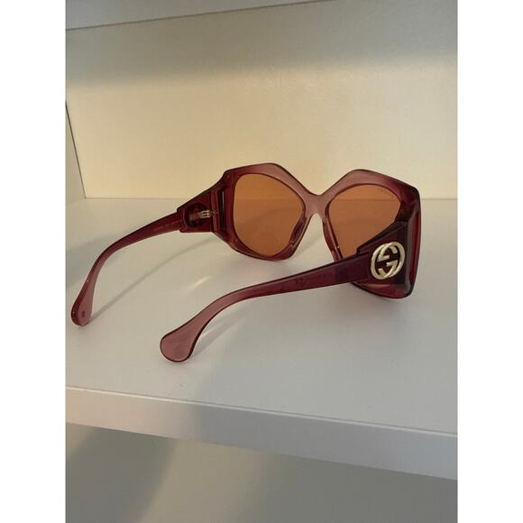 New Gucci Oversized Burgundy Gradient Sunglasses w/ Case & Dust Bag